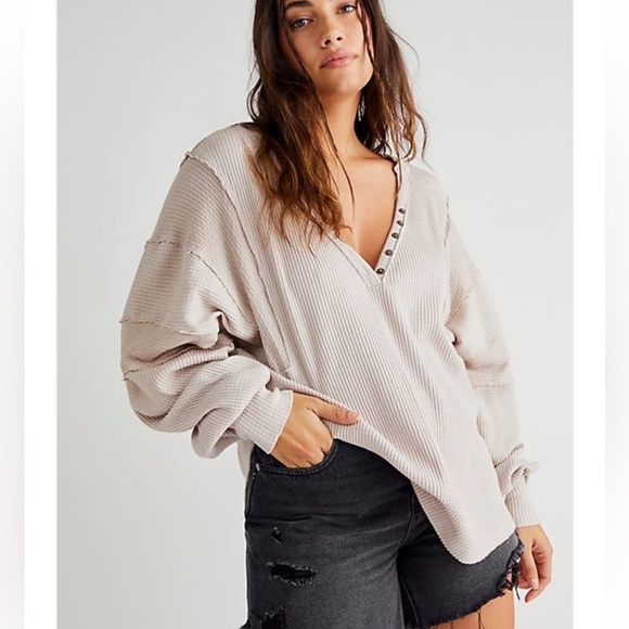 We The Free Tops - Free People We the Free Callisto Waffle Knit Oversized Henley Top